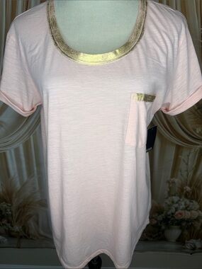 a.n.a Light Pink Short Sleeve Tee with Gold Trim